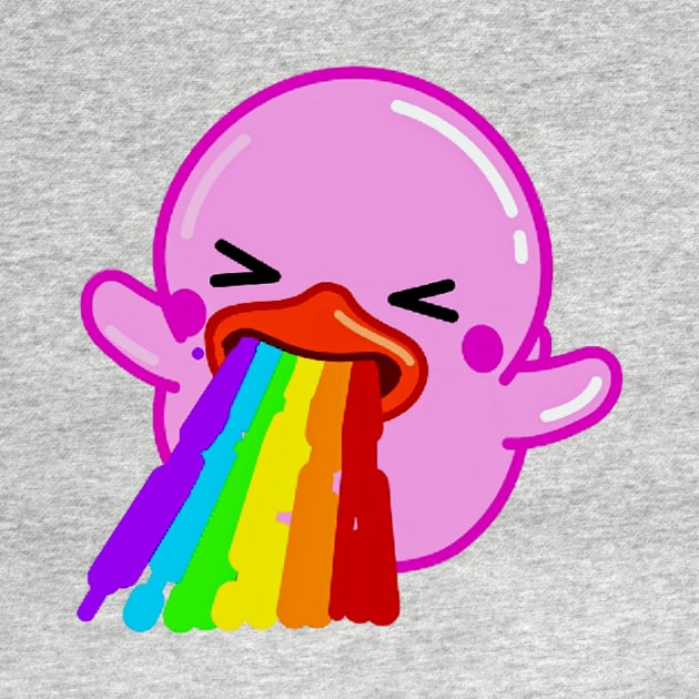 Funny Pink Rubber Duck Puking Rainbows by Wishtopia